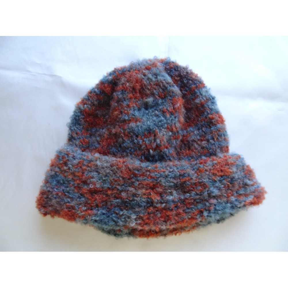 Alpaca Hat - Bouclé Brick Red and Slate Blue (Adult)