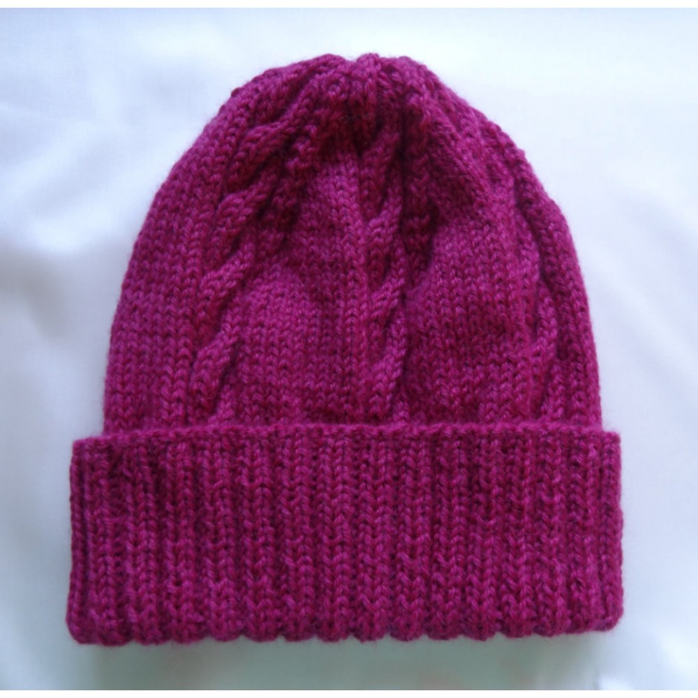 Alpaca Cable Hat With Turned-Up Ribbing - Berry (Adult)
