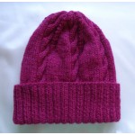 Alpaca Cable Hat With Turned-Up Ribbing - Berry (Children and Toddlers)