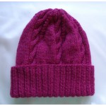 Alpaca Cable Hat With Turned-Up Ribbing - Berry (Adult)