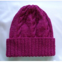 Alpaca Cable Hat With Turned-Up Ribbing - Berry (Adult)