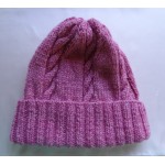 Alpaca Cable Hat With Turned-Up Ribbing - Bright Pink (Adult)