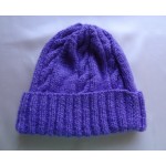 Alpaca Cable Hat With Turned-Up Ribbing - Darker Purple (Adult)
