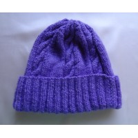 Alpaca Cable Hat With Turned-Up Ribbing - Darker Purple (Adult)