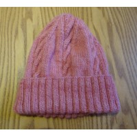 Alpaca Cable Hat With Turned-Up Ribbing - Pale Pink (Adult)