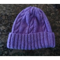 Alpaca Cable Hat With Turned-Up Ribbing - Purple (Adult)