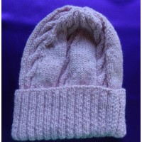 Alpaca Cable Hat With Turned-Up Ribbing - Soft Pink (Children and Toddlers)