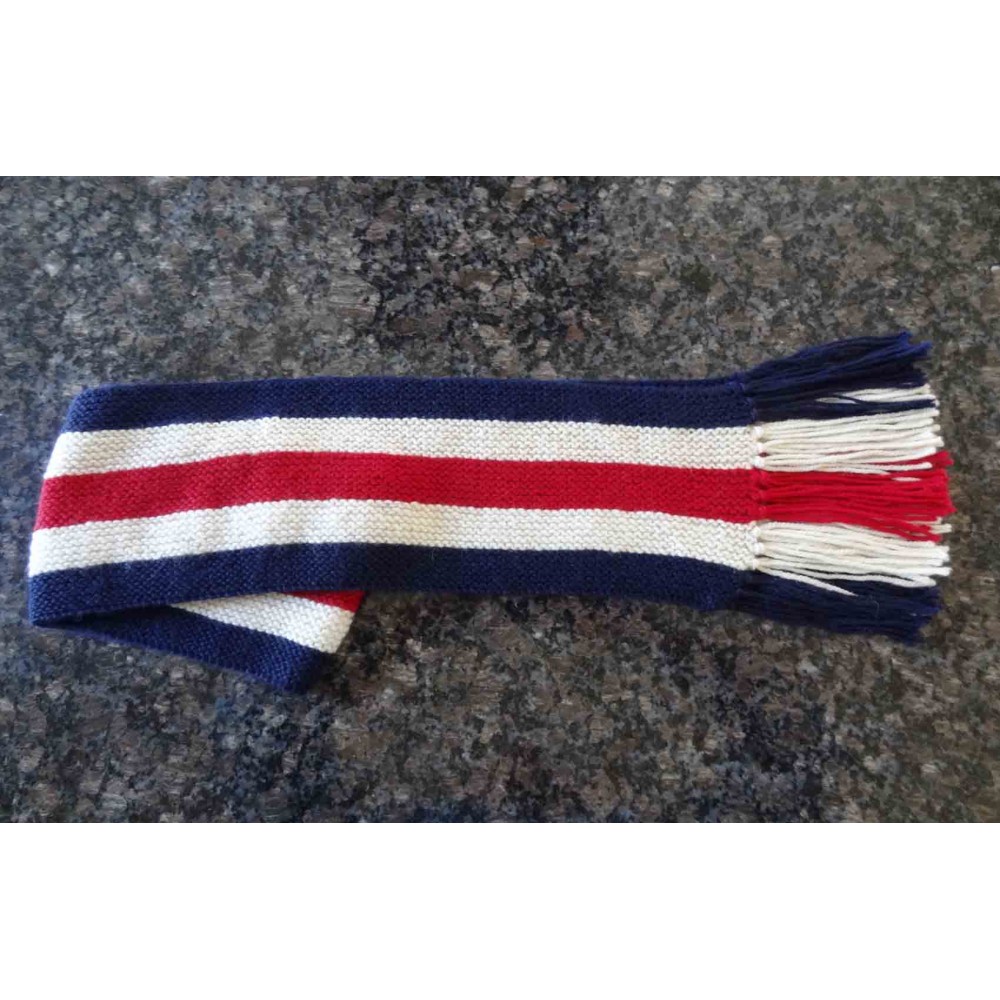 Alpaca scarf navy white red stripe