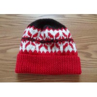 Alpaca Hat Fair Isle red, black and white